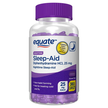 (3 pack) Equate Nighttime Sleep-Aid Diphenhydramine HCl 25mg Caplets for Nighttime Sleep Support, 365 Count, Compare to VICKS ZzzQuil Active Ingredient