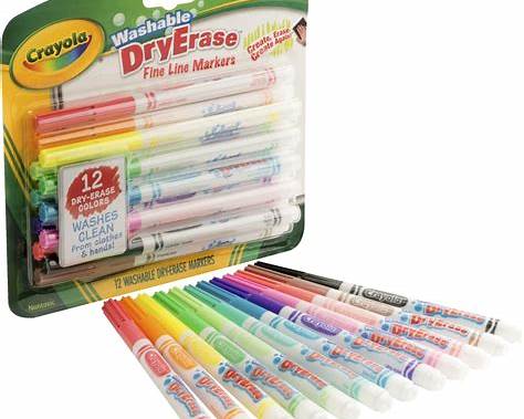Crayola Washable Dry-Erase Fine Line Markers, 12 Classic Colors NonToxic Art Tools for Kids & Toddlers 3+