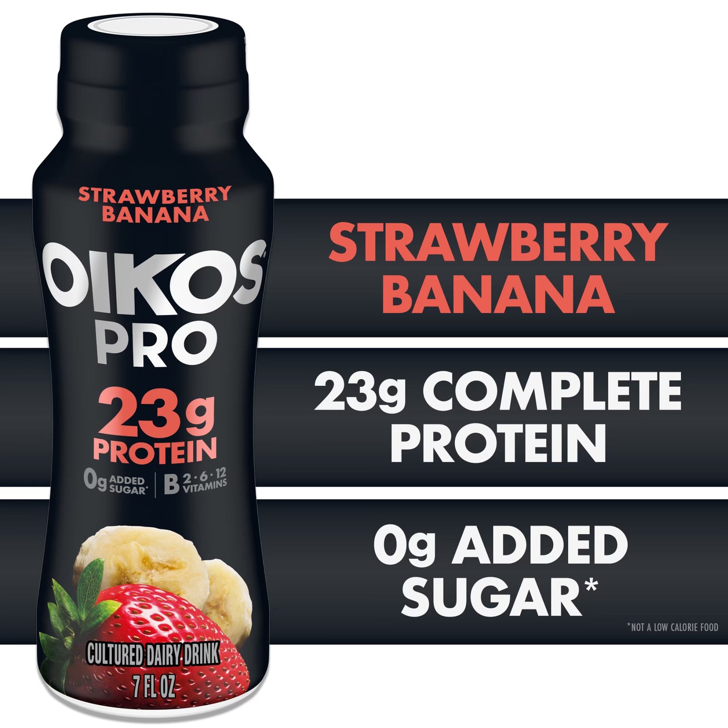Oikos Pro 23g Protein, Strawberry Banana Cultured Dairy Drink Bottle, 7 fl oz