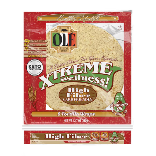 Olé Mexican Foods Xtreme Wellness High Fiber Keto Certified Flour Tortilla Wraps, 12.7 oz, 8 Count