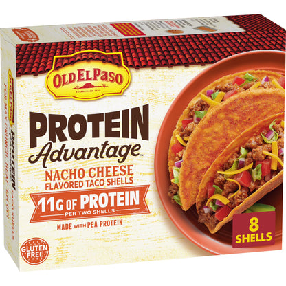 Old El Paso Protein Advantage Taco Shells, Nacho Cheese, 11g Protein, 8 Count, 4.52 oz