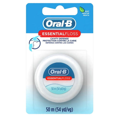 (2 pack) Oral-B Floss, Essential Floss Mint Waxed Dental Floss, Cavity Defense, 50 m