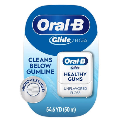 (2 pack) Oral-B Floss, Glide Healthy Gums Unflavored Dental Floss, Smooth, Strong, Shred Resistant 50m