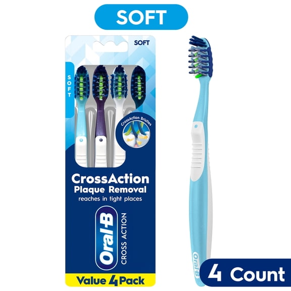 (2 pack) Oral-B Toothbrush Pack, Pro-Clean CrossAction Plaque Removal Manual Toothbrush, Soft Bristles, 4 Count