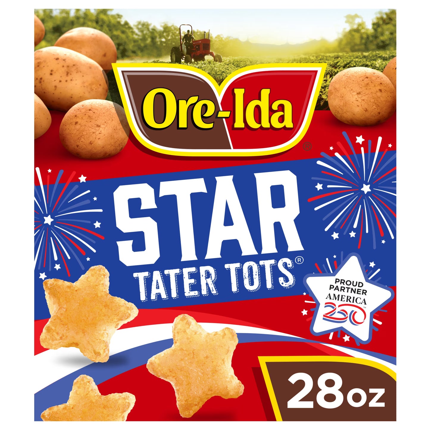 Ore-Ida Star Shaped Tater Tots Seasoned Shredded Frozen Potatoes, 1 Bag, for Easy Snacks and Dinner Sides, Gluten-Free, 28 oz