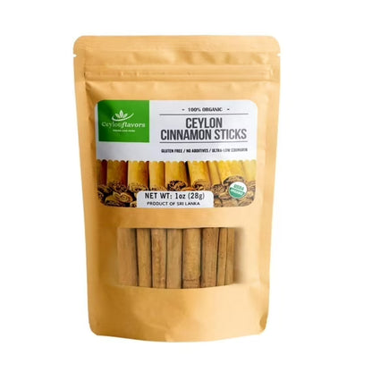 Organic Ceylon cinnamon sticks 3" (1 oz), True Cinnamon, Premium Grade, Harvested & Packed from a USDA Certified Organic