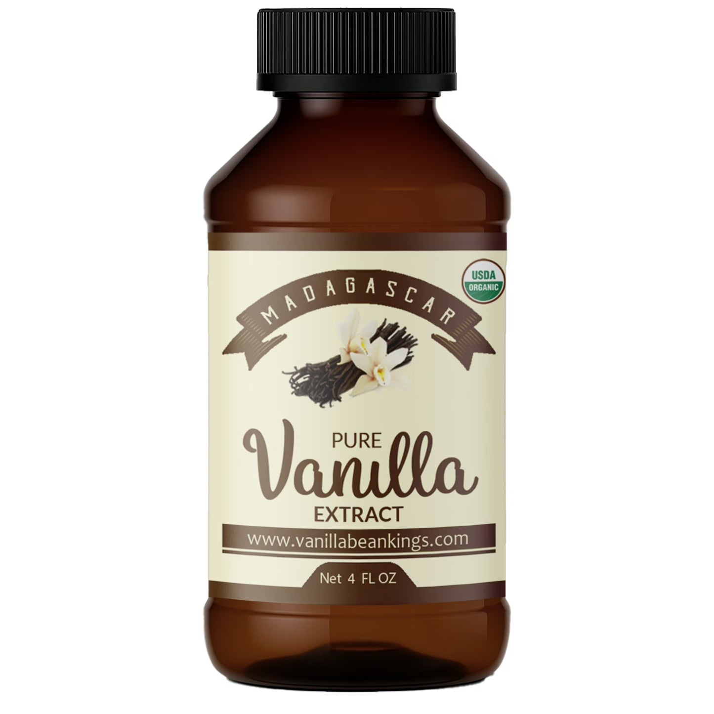 Organic Vanilla Extract - Made with Madagascar Vanilla Beans – For Baking, Desserts, Home Cooking and Chefs - 4 OZ