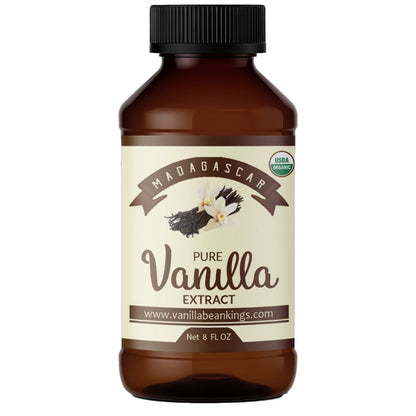 Organic Vanilla Extract - Made with Madagascar Vanilla Beans – For Baking, Desserts, Home Cooking and Chefs - 8 OZ