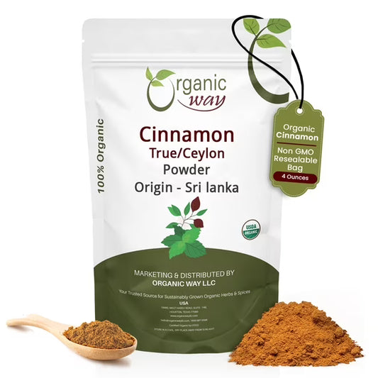 Organic Way True Ceylon Cinnamon Powder, Cinnamomum Verum, Organic, Kosher, Non-GMO, Gluten Free, (4 oz)