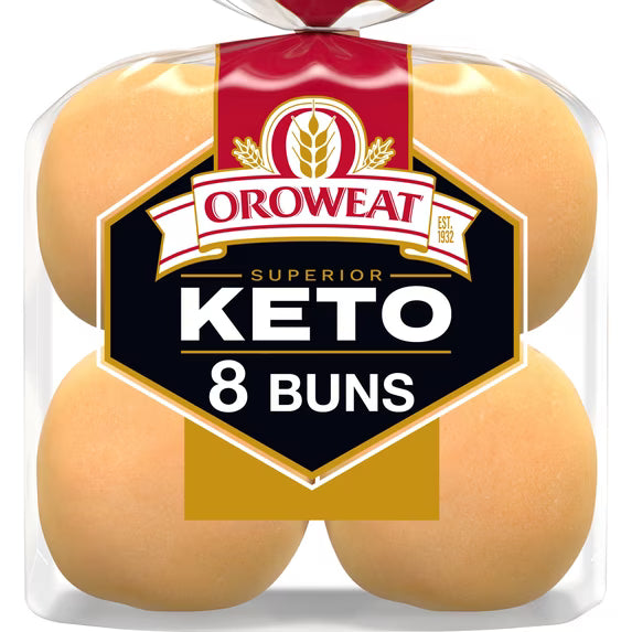 Oroweat Keto Buns, 8 count, White Hot Dog Buns, 12 oz Bag