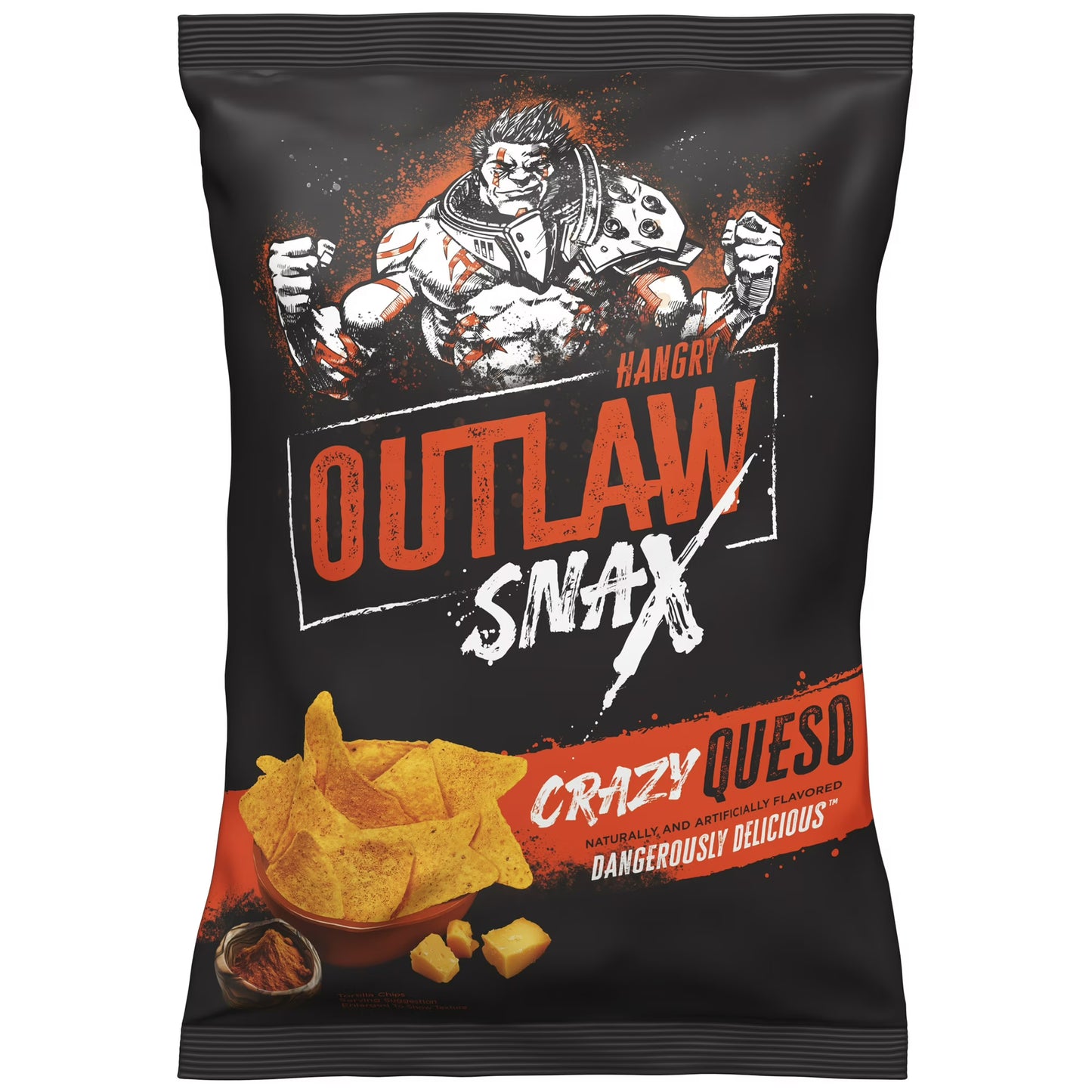 Outlaw Snax Crazy Queso Flavored Tortilla Snack Chips, Family Size 10 Ounce Bag