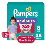 Pampers Diapers - Cruisers 360 degrees - Size 8, 38 Count, up to 100% Leakproof Fit, Designed for Active Babies, Pull On Diaper, EZ Off Tabs Designed for Easy Changes