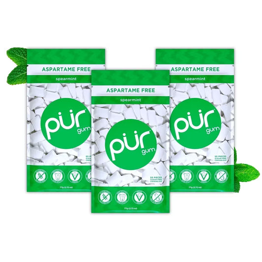 PUR Gum, Aspartame Free, Sugar Free & 100% Xylitol, Spearmint Chewing Gum, 55 Pieces, Pack of 3