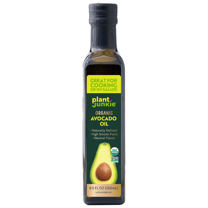 Plant Junkie Organic Avocado Oil, 8.5 fl oz (250 ml), Glass Bottle - 3 Pack