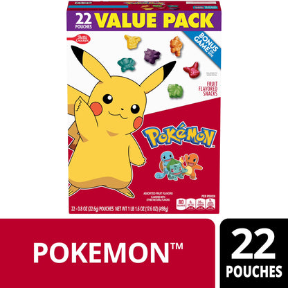 (2 pack) Pokemon Fruit Flavored Snacks, Fat Free and Gluten Free, Value Pack, 17.6 oz, 22 Pouches