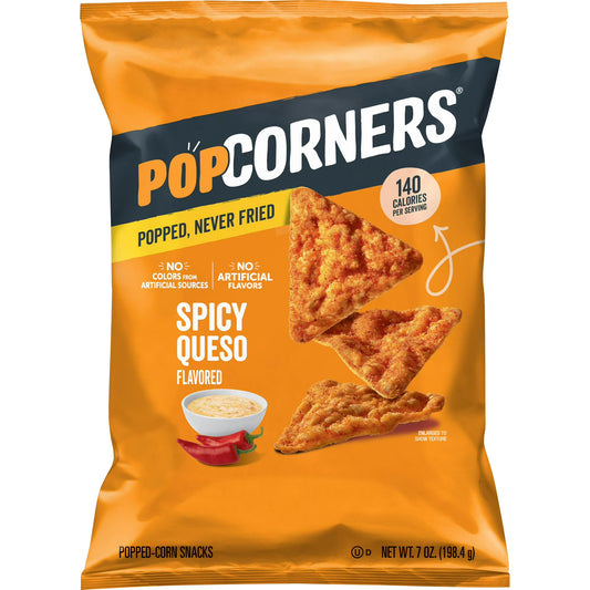 PopCorners No Artificial Colors or Flavors Spicy Queso Popped Corn Chips Bag, 7 oz