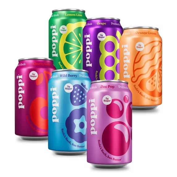 Poppi Prebiotic Soda, Crowd Pleasers Variety, 12 oz, 12 Pack Cans