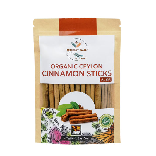 Premium Organic Ceylon Cinnamon Sticks - 2 oz (56g), Grade Alba, True Ceylon, USDA Certified, Non-GMO, Gluten-Free, Pure Sri Lankan Cinnamon for Cooking, Baking and Brewing.