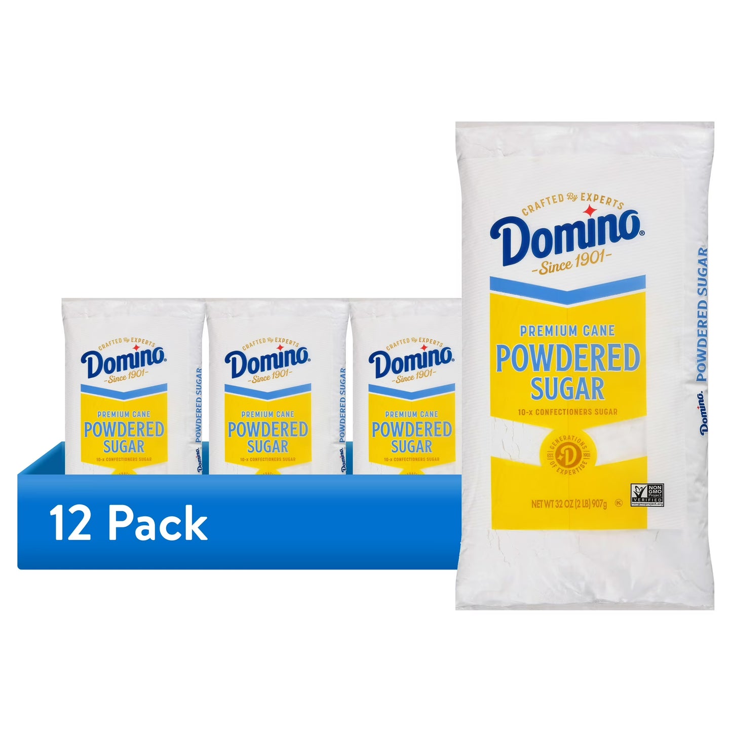 (12 pack) Domino Confectioners Sugar, Pure Cane 10-x Powdered, 2lb (907g), Plastic Bag