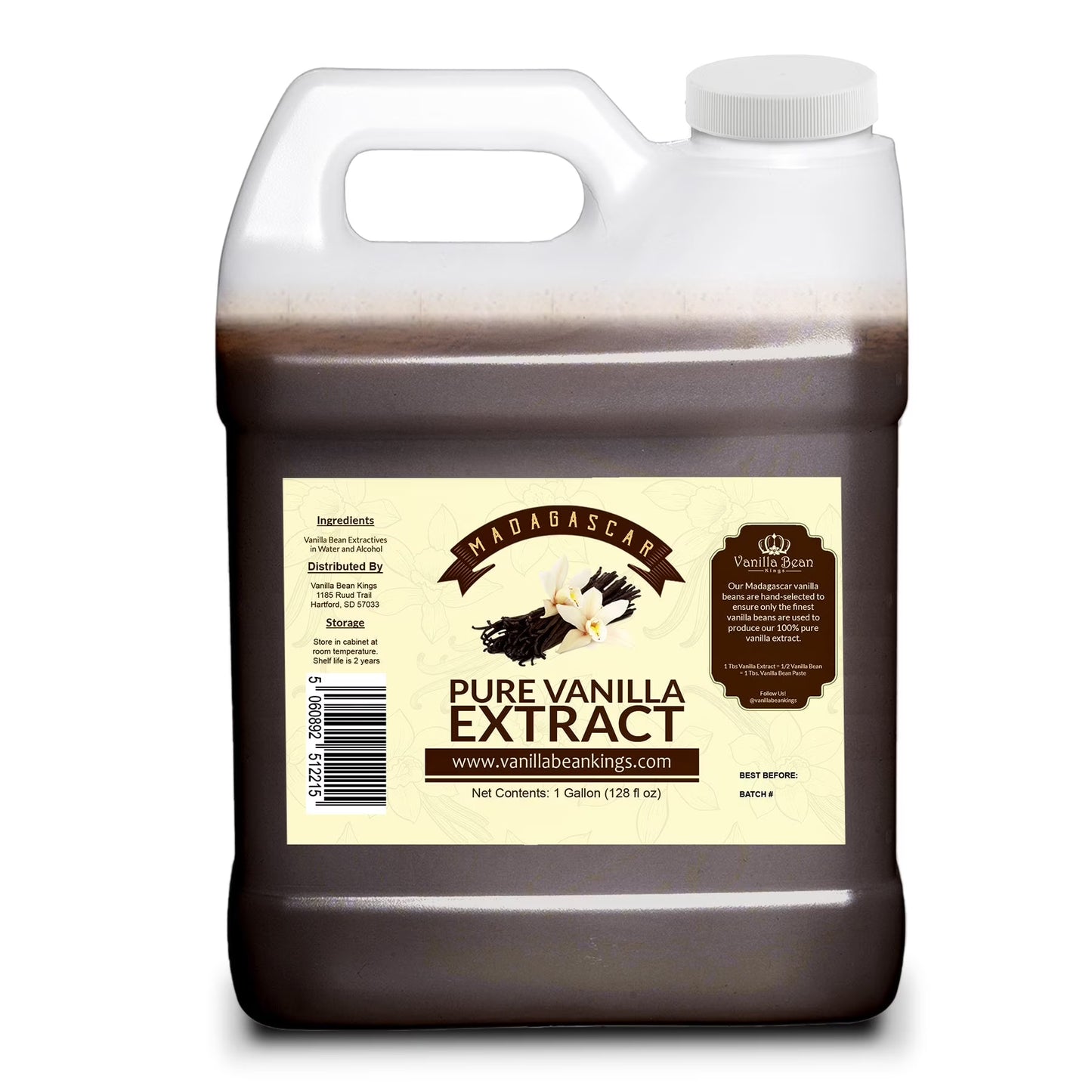 Organic Vanilla Extract - Made with Madagascar Vanilla Beans – For Baking, Desserts, Home Cooking and Chefs - 5 GALLONS