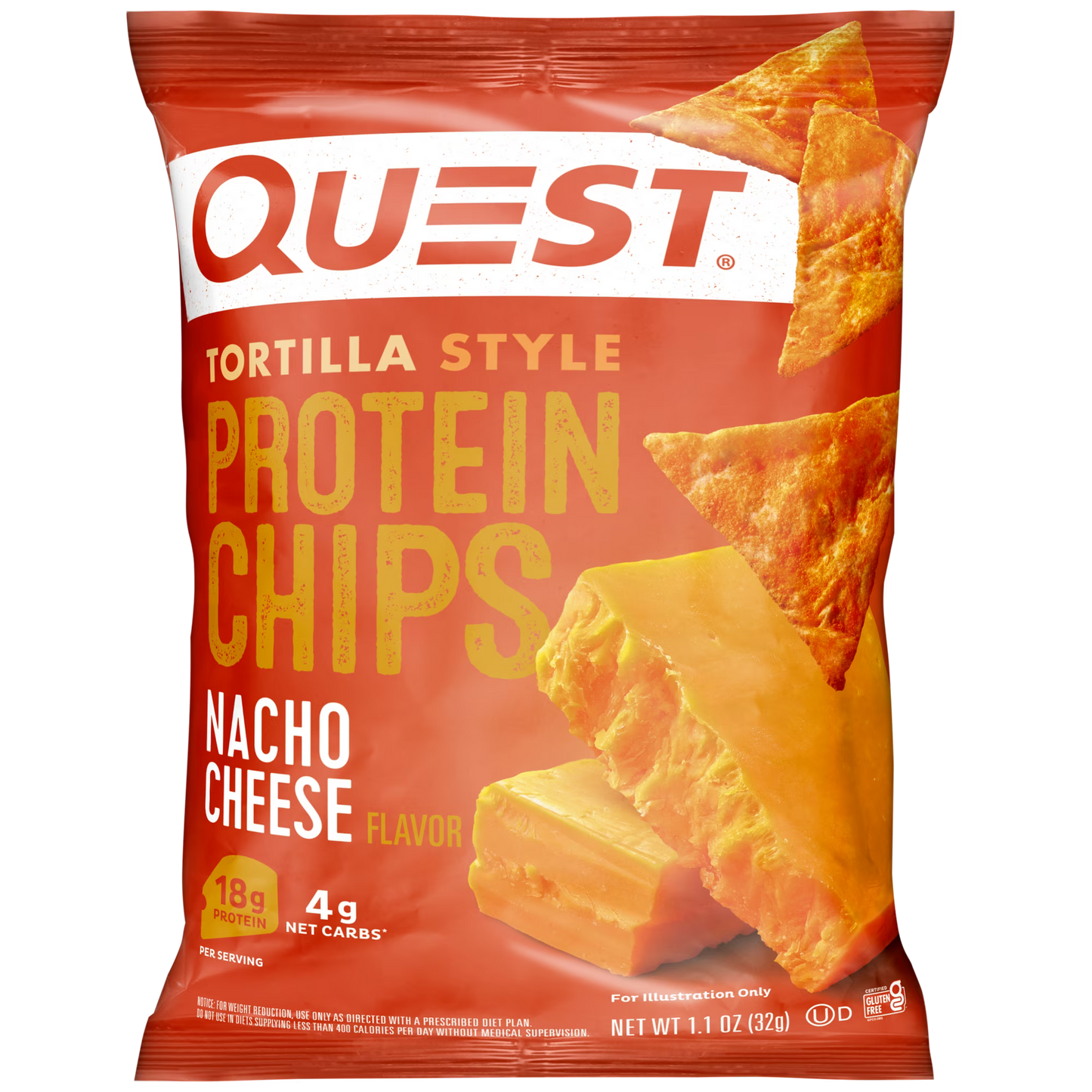 Quest Tortilla Style Protein Chips, Nacho Cheese, 1.1oz, 1 Ct