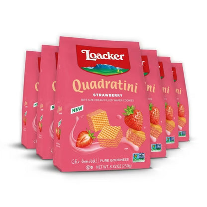 Quadratini Strawberry, NON-GMO Bite-size Wafer Cookie, 8.82 oz, pack of 6