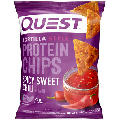 Quest Nutrition Tortilla Style Protein Chips, 19g Protein, Spicy Sweet Chili Flavor, Baked, Single 1.1oz Bag