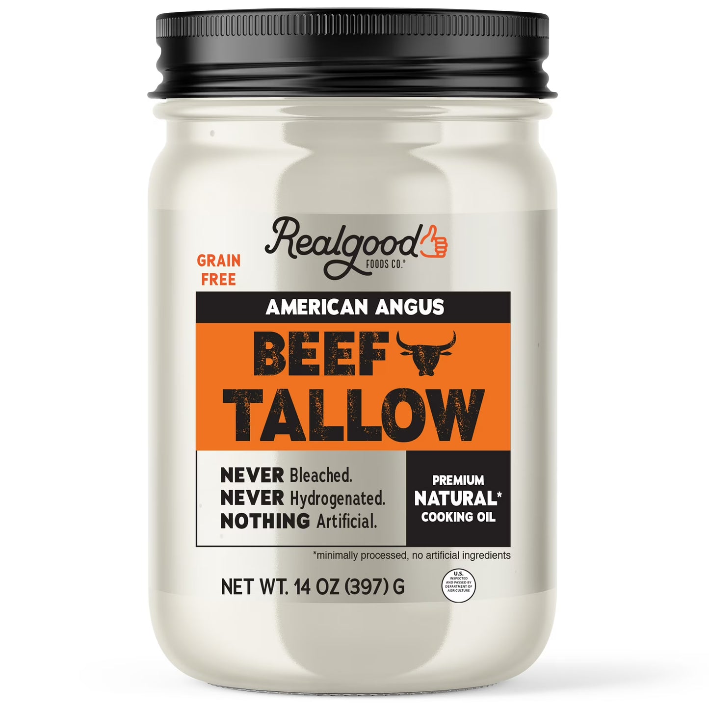 Real Good Foods Co. American Angus Beef Tallow Oil, 14oz Glass Jar