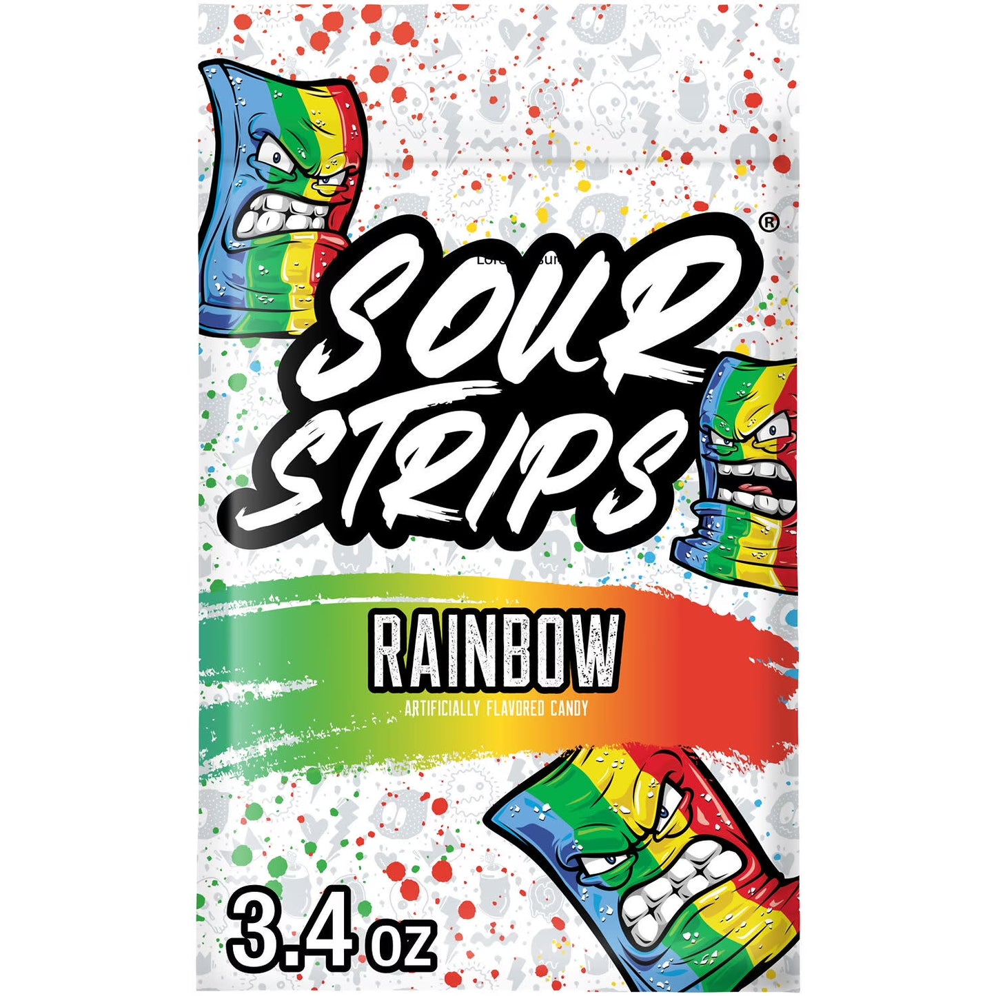 Sour Strips Rainbow Flavored Chewy Sour Candy Bag, 3.4 oz