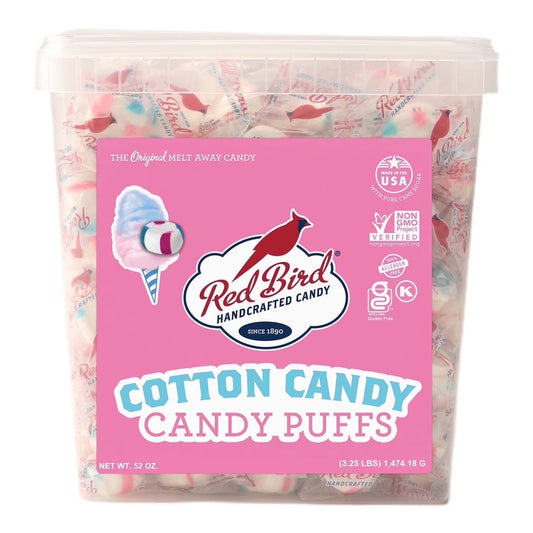 Red Bird Individually Wrapped Cotton Candy Puffs, Gluten Free, Kosher, Non-GMO, 52 oz Tub