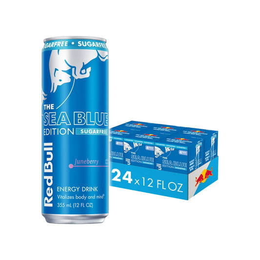 Red Bull Sea Blue Edition Sugarfree Energy Drink, Juneberry, 12 fl. oz., 6 x 4 Cans