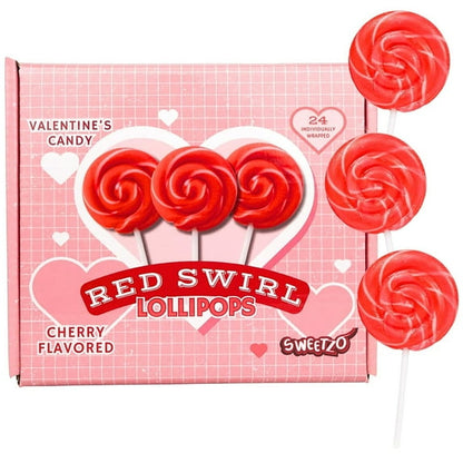 Red Swirl Lollipops, Party Favor Candy, 24 Count, 10.16 Ounce Box