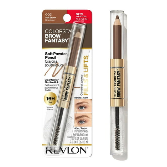 (2 pack) Revlon ColorStay Brow Fantasy, Eyebrow Pencil with Clear Shaping Gel, 002 Soft Brown