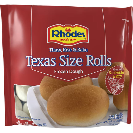 Rhodes Bake-N-Serv Frozen White Texas Rolls 48 oz Bag, 24 Large Dinner Rolls
