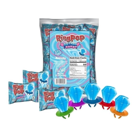 Ring Pop Individually Wrapped Cotton Candy Flavored Lollipop 30 Count Bulk Pack
