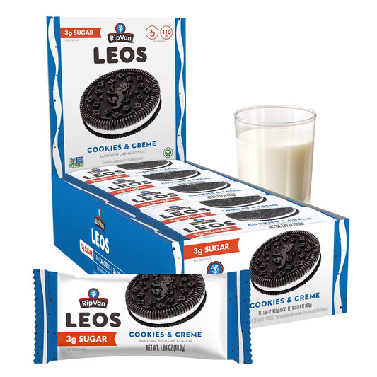 Rip Van Leos Cookies & Creme Sandwich Cookies, Low Carb, 2g Sugar, 10 Packs (40 Cookies, 1.69 oz Each)