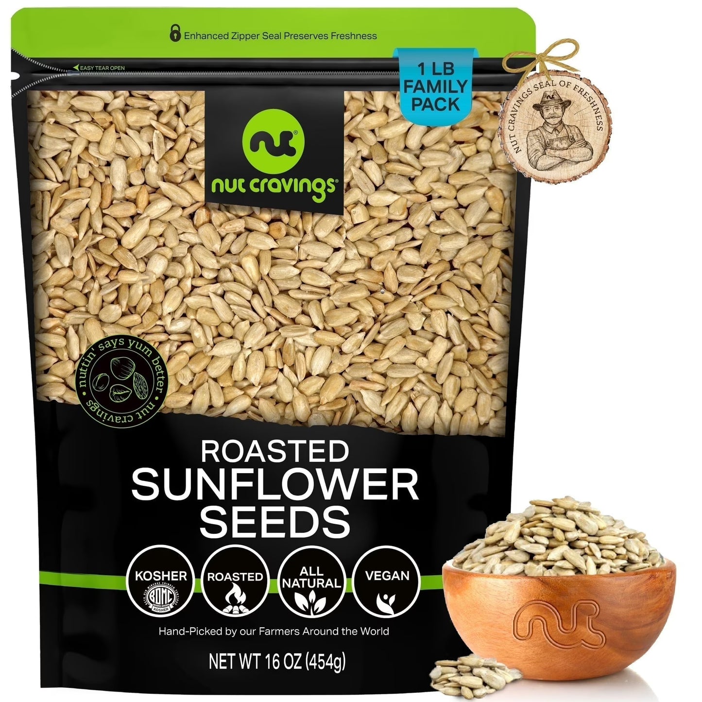Nut Cravings Roasted Unsalted Sunflower Seeds Kernels Edible No Shell (16oz - 1 lbs)