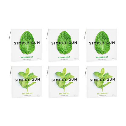 SIMPLY Gum Plastic-Free Chewing Gum Mint Lovers - Peppermint, Spearmint - 15 Pieces, 6 Pack