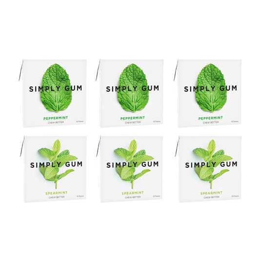 SIMPLY Gum Plastic-Free Chewing Gum Mint Lovers - Peppermint, Spearmint - 15 Pieces, 6 Pack