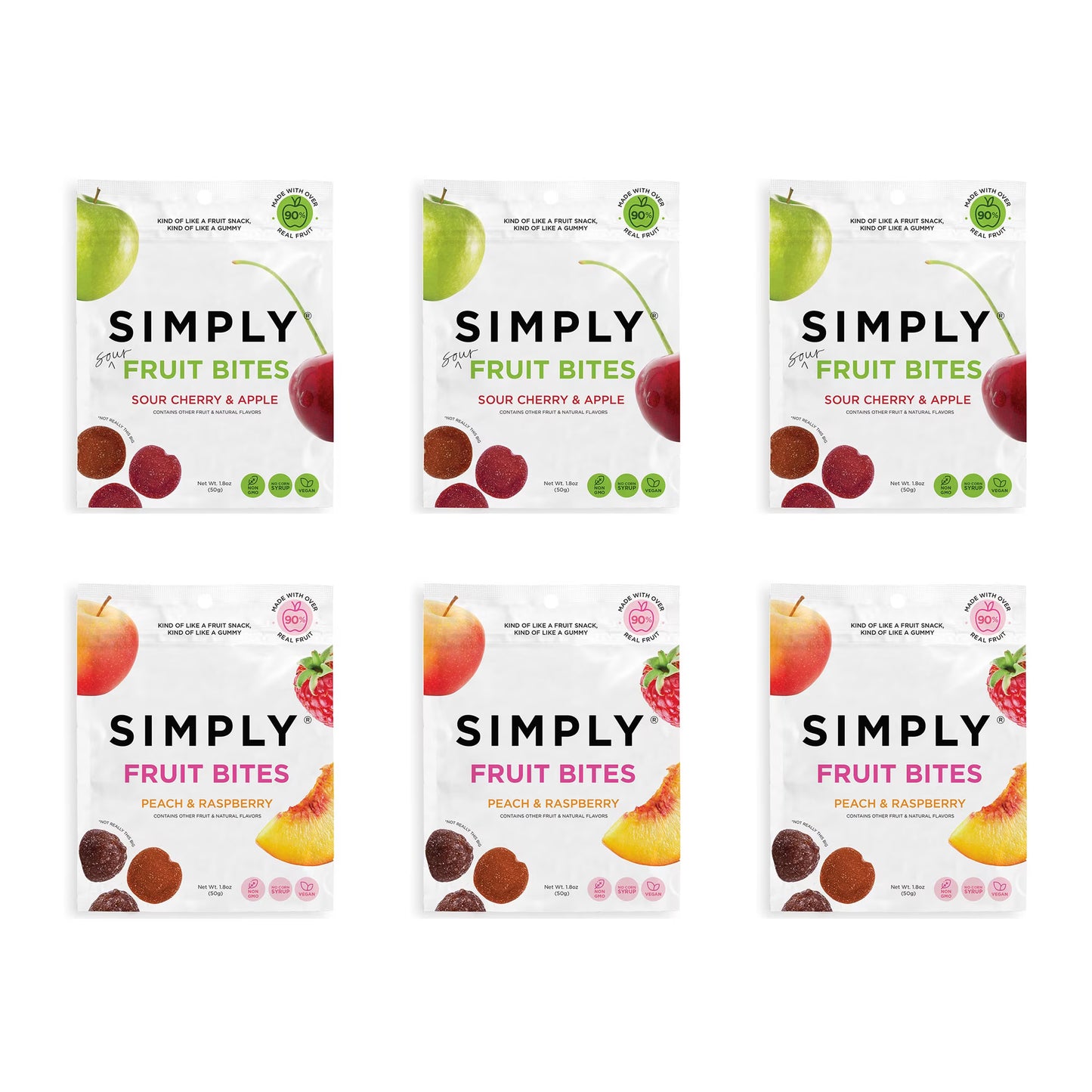 SIMPLY Fruit Bites, Fruit Snack Bundle, Peach Raspberry & Cherry Apple, 6 Pack (1.8 oz)