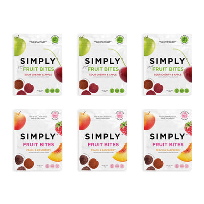 SIMPLY Fruit Bites, Fruit Snack Bundle, Peach Raspberry & Cherry Apple, 6 Pack (1.8 oz)
