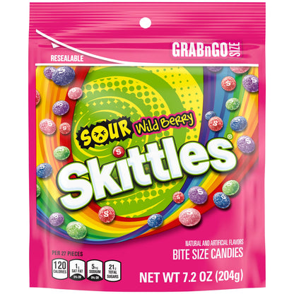 Skittles Sours Wild Berry Chewy Candy, Grab N Go - 7.2 oz Bag