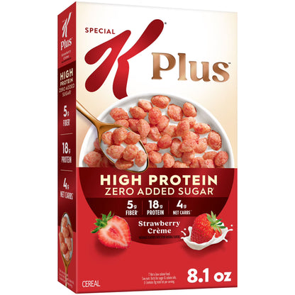 Kellogg's Special K Plus Strawberry Creme High Protein Zero Added Sugar Cereal Box, 8.1 oz