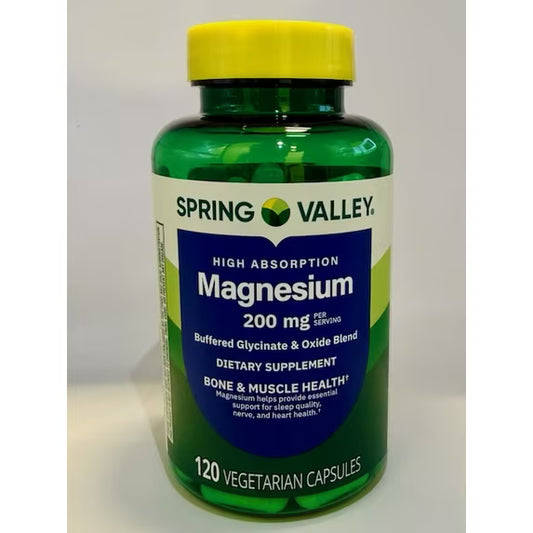 Spring Valley High Absorption Magnesium 200mg Supplement - 120 Capsules