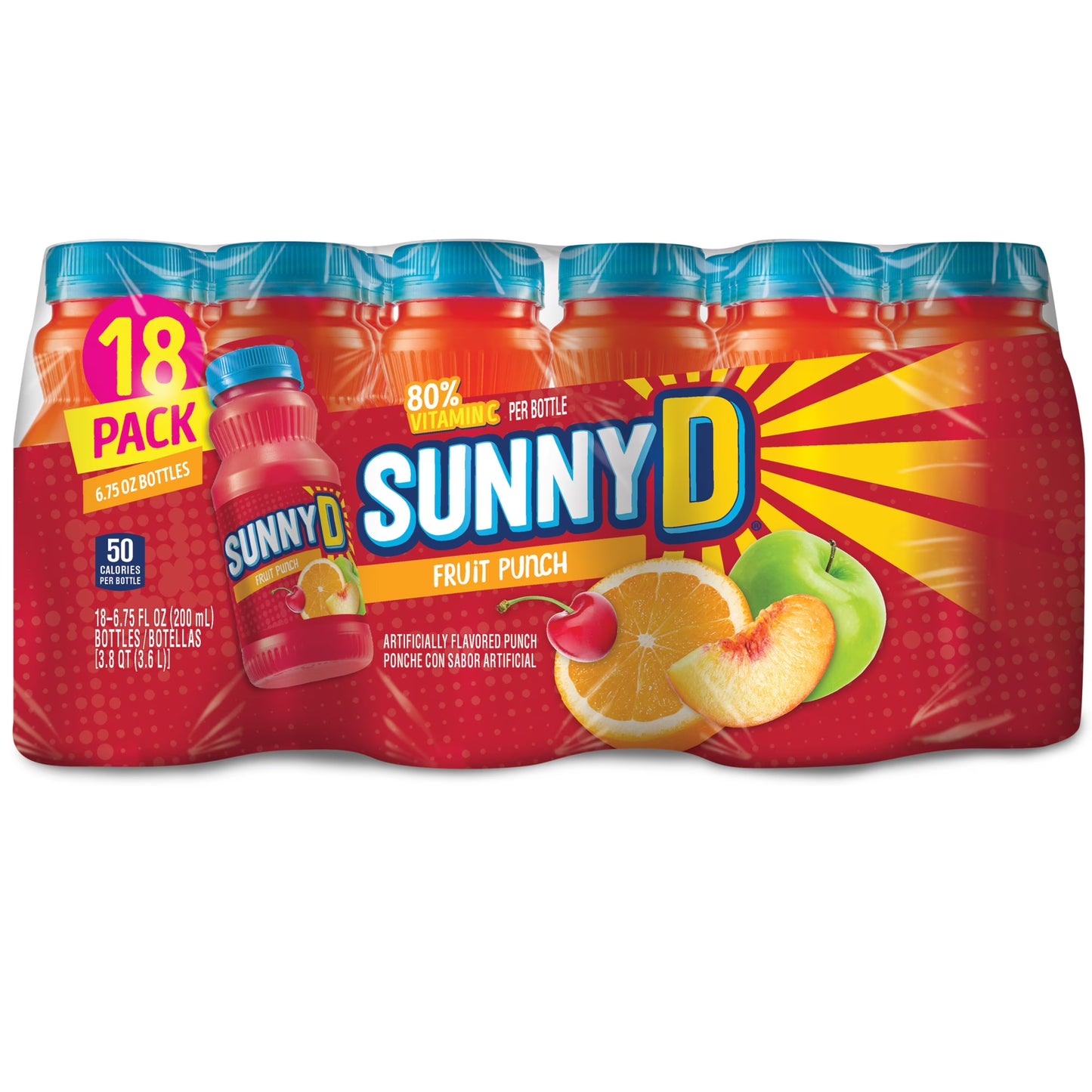 SUNNYD Fruit Punch Shelf Stable Juice Drink, 18 Count, 6.75 fl oz Bottles