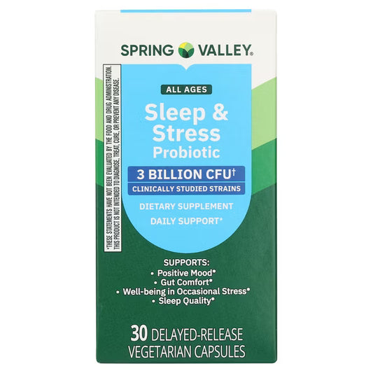 Spring Valley Sleep and Stress Probiotic Dietary Supplement Delayed-Release Vegetarian Capsules, 30 Count