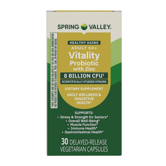 Spring Valley Adult 50+ Vitality Probiotic with Zinc Dietary Supplement, 30 Delayed-Release Capsules