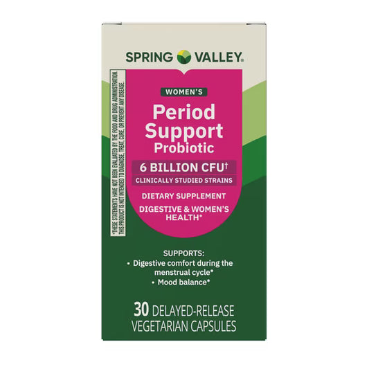 Spring Valley Women's Period Support Probiotic Dietary Supplement Delayed-Release Vegetarian Capsules for Digestive and Women's Health, 30 Count