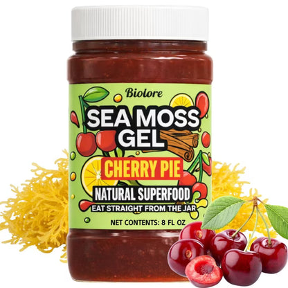 Sea Moss Gel – Cherry Pie 8oz Raw Wildcrafted Irish Sea Moss, Vegan Superfood, Essential Vitamins & Trace Minerals, Jam, Jelly & Spread Gifts, Made in the USA