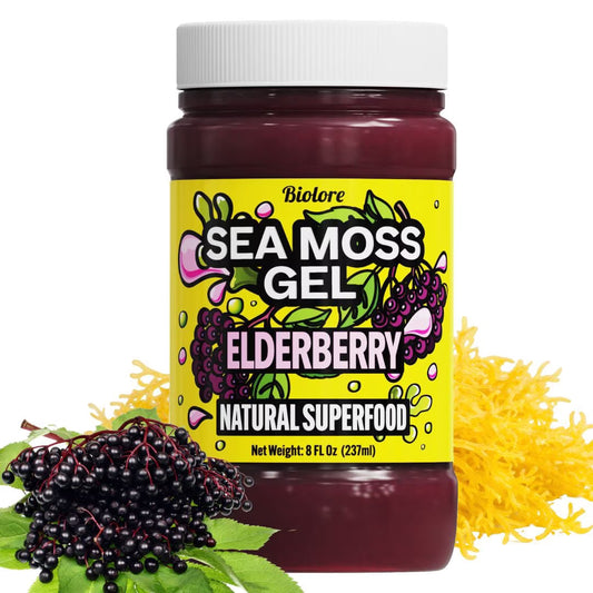 Sea Moss Gel – Elderberry 8oz Raw Wildcrafted Irish Sea Moss, Vegan Superfood, Essential Vitamins & Trace Minerals, Jam, Jelly & Spread Gifts, Made in the USA